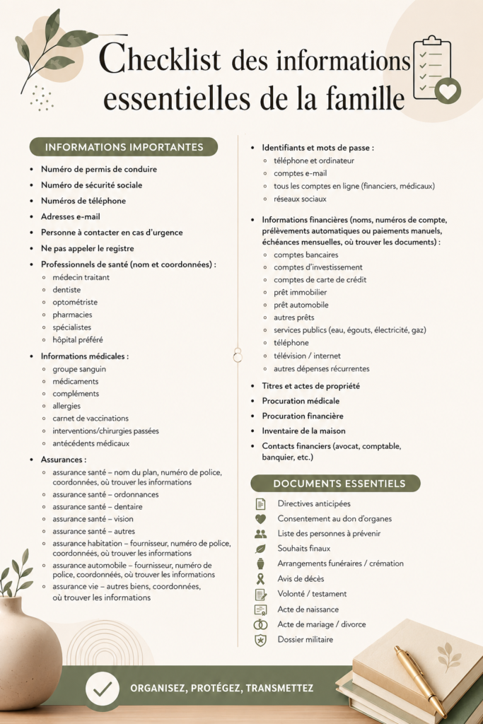 Une checklist familiale affichée sur un bureau, symbolisant l'organisation familiale.