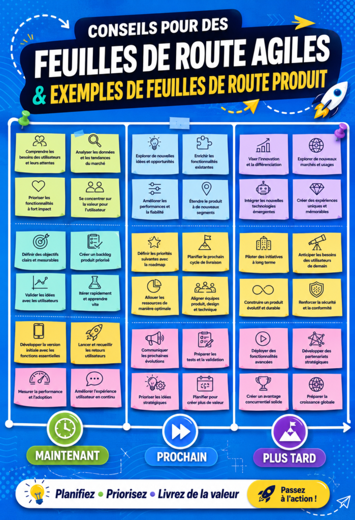 Une image illustrant des conseils sur les feuilles de route produit agiles