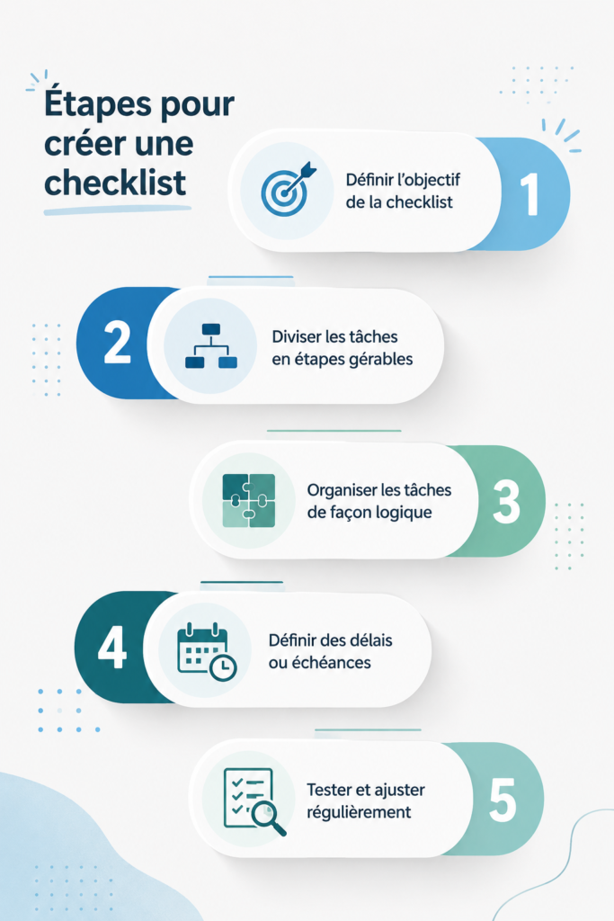 Une femme créant une checklist sur un carnet avec un stylo, symbolisant l'organisation pratique.