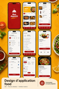 Exemple de design d'application culinaire moderne avec une interface utilisateur épurée