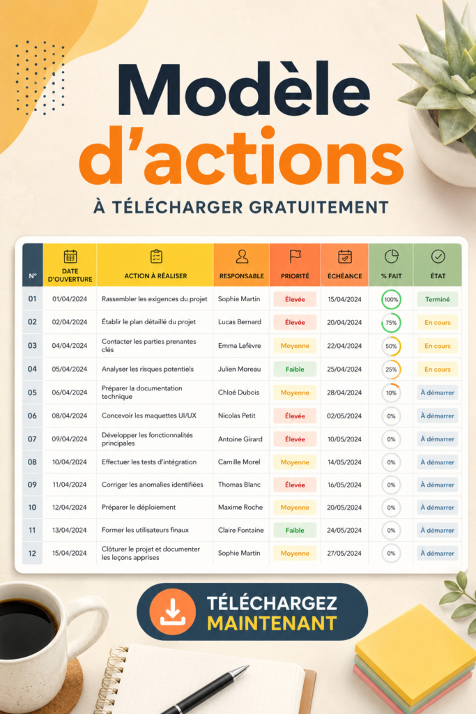 Modèle d'actions gratuit à télécharger et personnaliser pour mieux s'organiser.