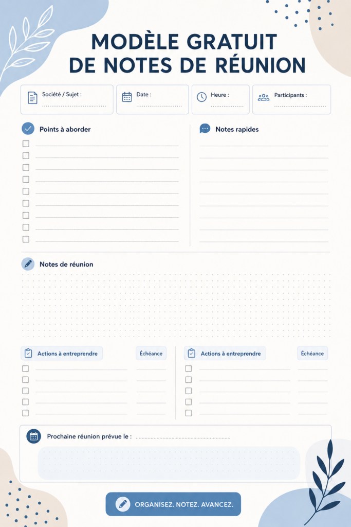 Capture d'écran d'un modèle de notes de réunion sur Google Docs
