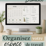 Bureau à domicile organisé et esthétique avec plantes et accessoires pratiques
