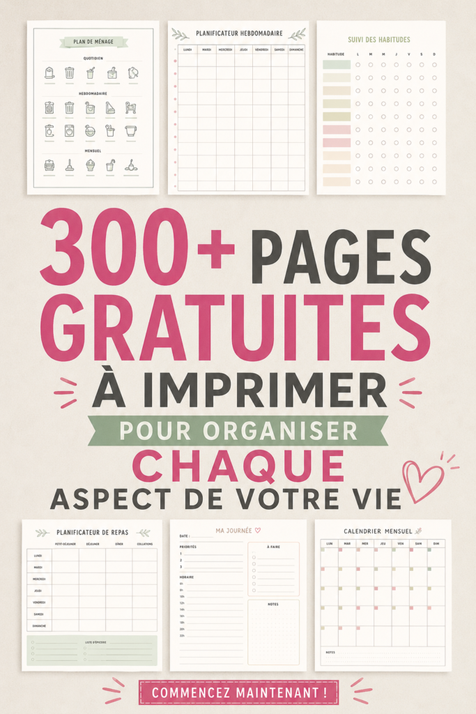 Un assortiment de pages imprimables colorées pour organiser sa vie