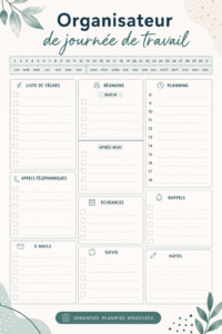 Modèle imprimable d'organisateur de journée de travail avec un design attrayant.