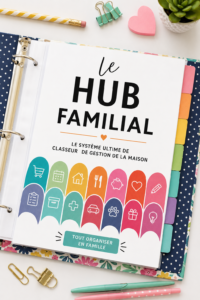 Un carnet de gestion familiale organisé sur une table avec des fournitures de bureau