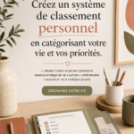 Une femme souriante organisée autour de ses notes et son planning