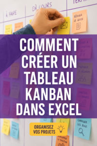 Un tableau Kanban bien organisé dans Excel, montrant des colonnes et des tâches colorées.