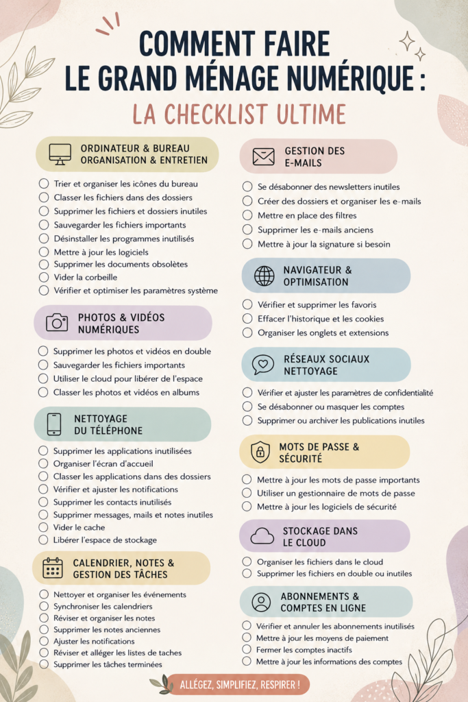 Illustration d'un bureau numérique épuré avec des fichiers bien organisés