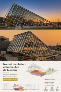 Visuel d'un bâtiment moderne dédié aux incubateurs d'entreprises, mettant en avant son architecture innovante.