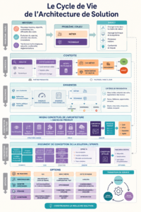 Image illustrant le cycle de vie de l'architecture de solution avec des étapes claires et visuelles.