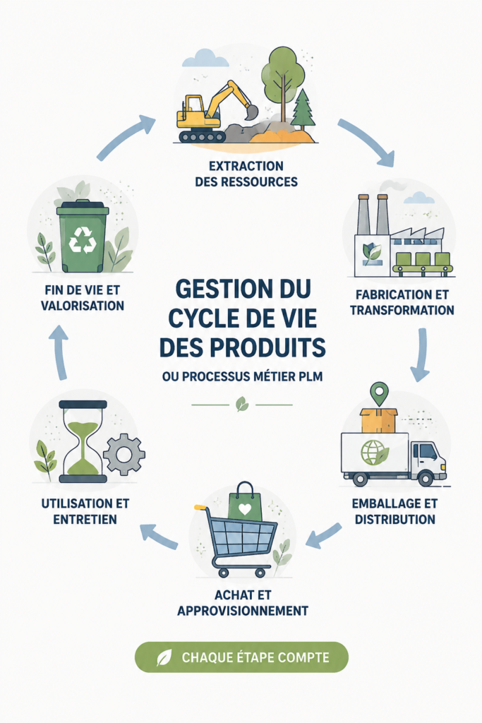 Diagramme illustrant le cycle de vie d'un produit avec ses différentes phases.