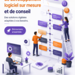 Illustration du développement logiciel sur mesure avec une équipe en réunion