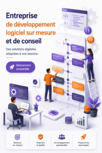 Illustration du développement logiciel sur mesure avec une équipe en réunion