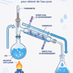 Schéma illustrant le processus de distillation pour obtenir de l'eau pure.
