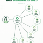 Visuel illustrant l'architecture des microservices dans le développement d'applications.