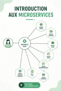 Visuel illustrant l'architecture des microservices dans le développement d'applications.