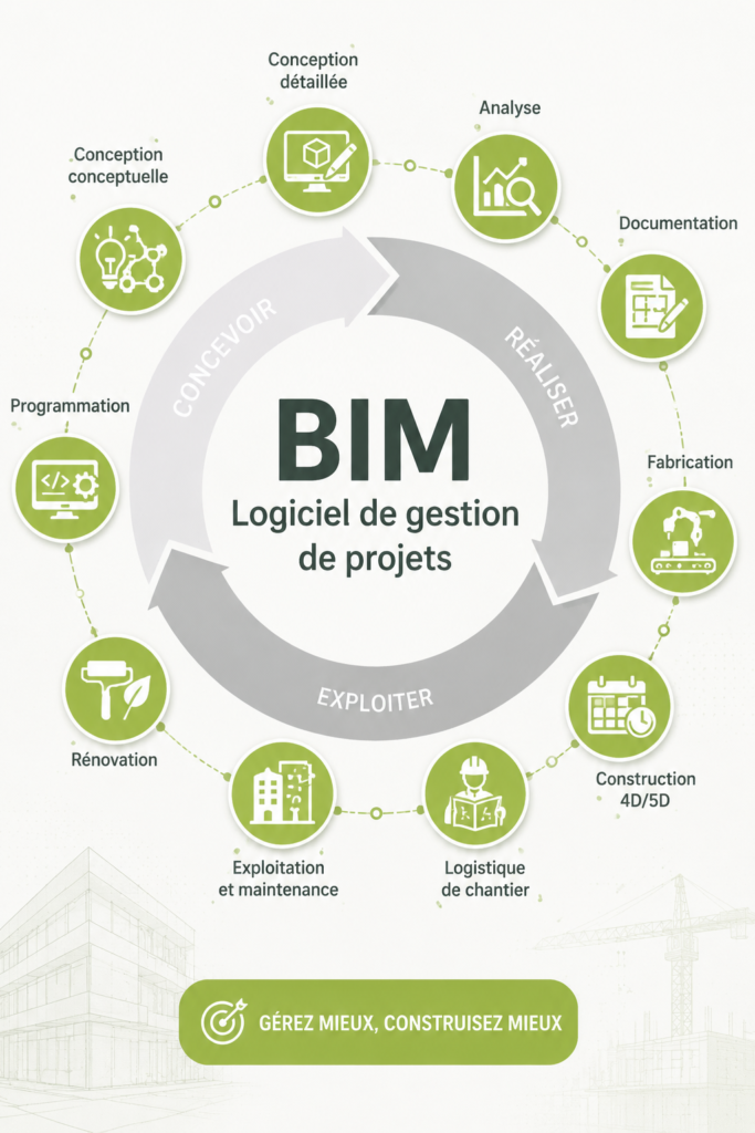 Capture d'écran de l'interface de BEXEL Manager montrant des projets BIM en cours.