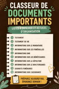 Un classeur bien organisé avec des documents classés par catégories, montrant une méthode d'organisation efficace.