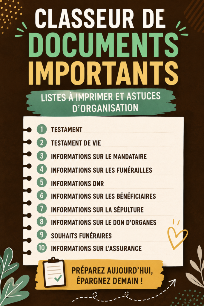 Un classeur bien organisé avec des documents classés par catégories, montrant une méthode d'organisation efficace.