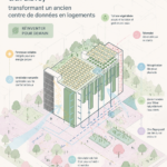 Rendu architectural du projet de MOR Studio transformant un ancien centre de données en logements durables.