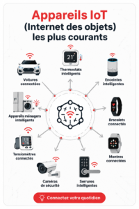 Assortiment d'appareils IoT modernes dans un salon