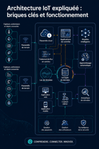 Illustration de l'architecture de l'Internet des objets avec des objets connectés