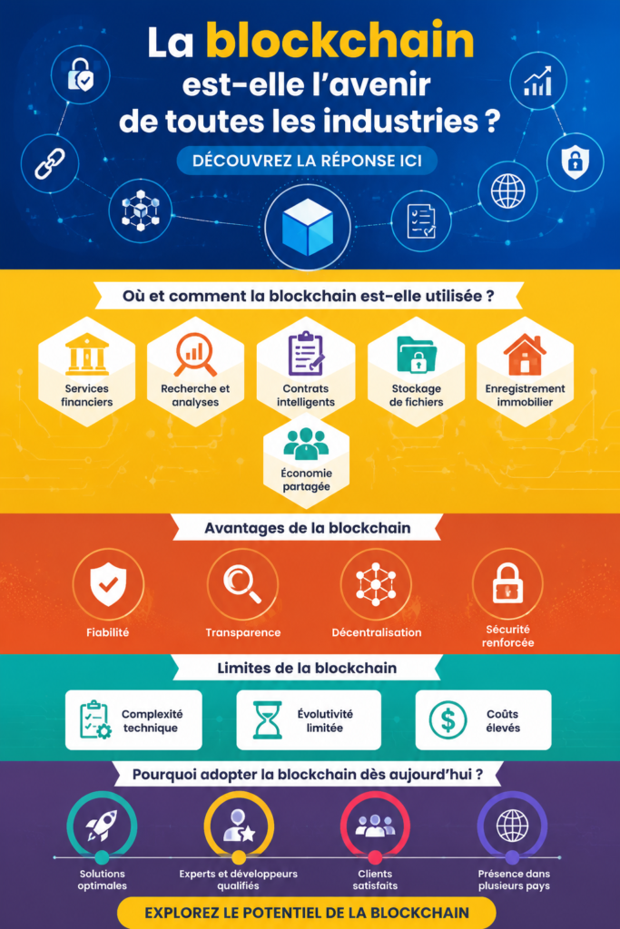 Illustration symbolique de la blockchain et des industries connectées