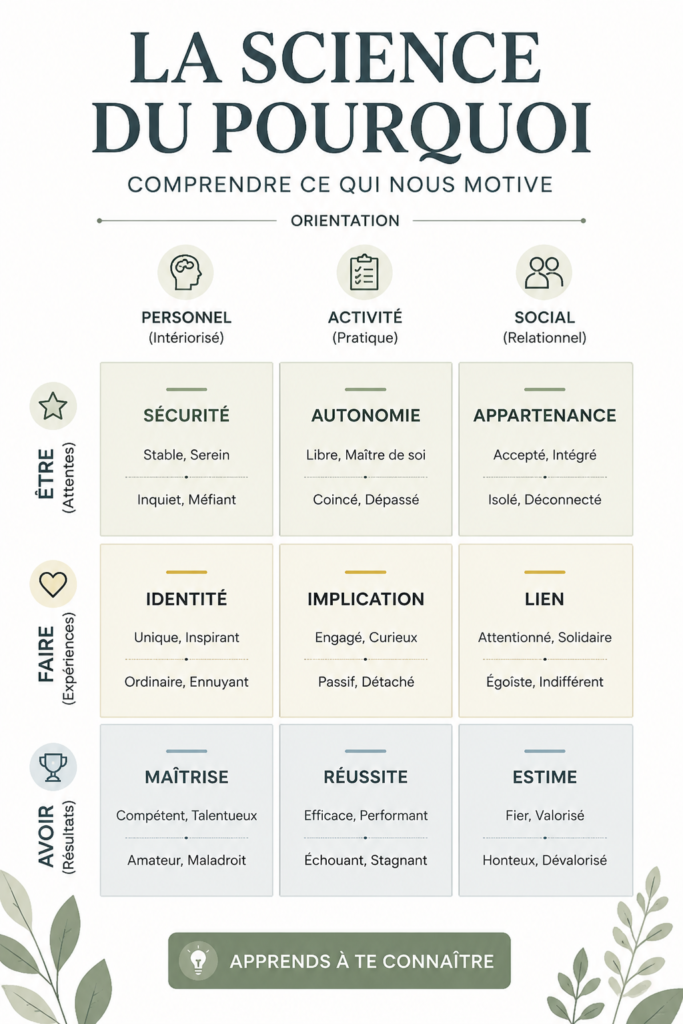 Une femme souriante lisant un livre sur la science, entourée de notes et de documents.