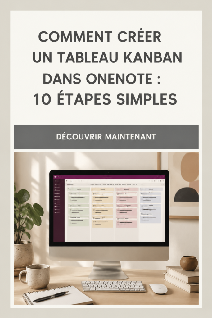 Femme utilisant OneNote pour créer un tableau Kanban sur son ordinateur.
