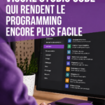 Visuel montrant l'interface de Visual Studio Code avec des extensions installées, représentant un environnement de travail pour la programmation.