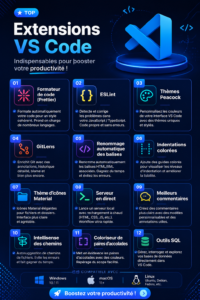 Capture d'écran montrant une interface de Visual Studio Code avec différentes extensions installées.