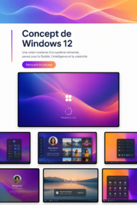 Capture d'écran du concept de Windows 12 avec interface repensée et script de navigation