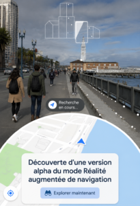 Interface de Google Maps en réalité augmentée sur un smartphone.