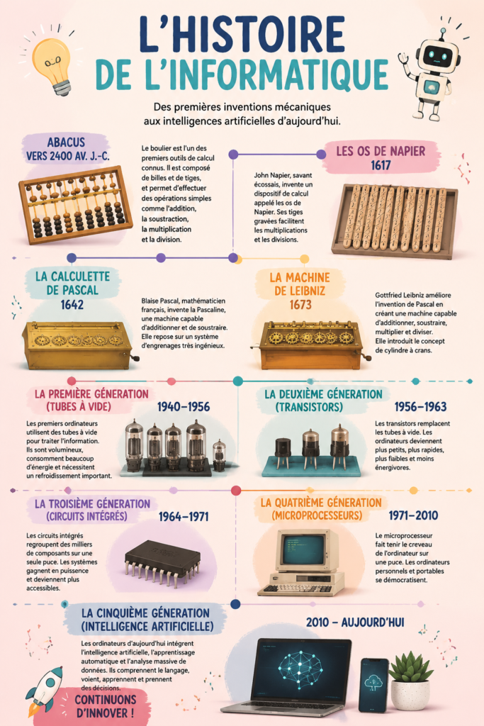 Illustration représentant l'évolution des ordinateurs à travers les époques.