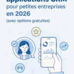 Image illustrant des applications CRM sur un ordinateur et un téléphone, représentant une gestion client efficace.