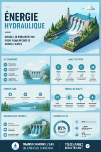Modèle de présentation graphique sur l'énergie hydraulique avec des slides modernes.