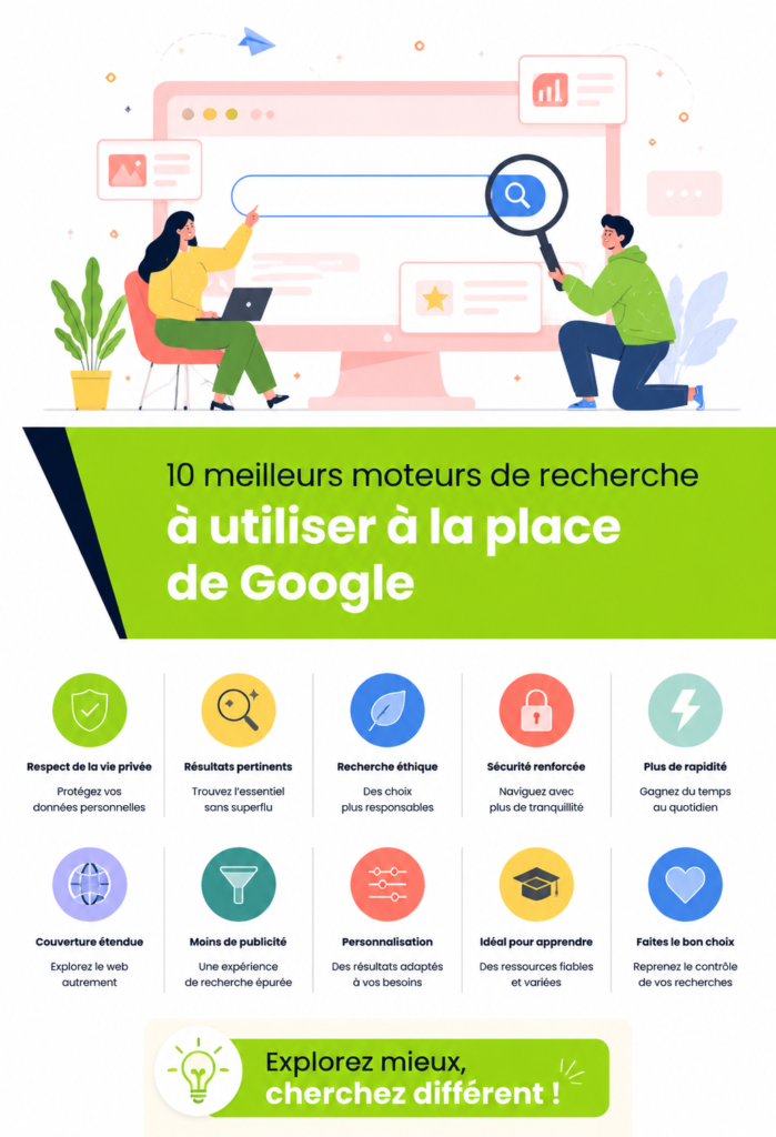 Une capture d'écran d'un moteur de recherche alternatif à Google montrant une interface utilisateur simple.