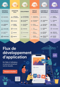 Une femme travaille sur un ordinateur tout en développant une application numérique.