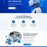Template Elementor axé sur l'intelligence artificielle et la robotique, montrant un design moderne et professionnel.