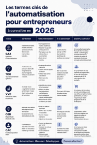 Image illustrant des termes clés de l'automatisation pour les entrepreneurs en 2026.
