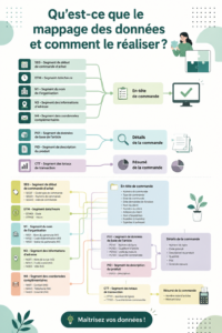 Illustration d'une cartographie des données avec des éléments représentatifs des processus de gestion d'informations.