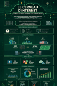 Infographie illustrant le cerveau d'Internet et ses composants clés.