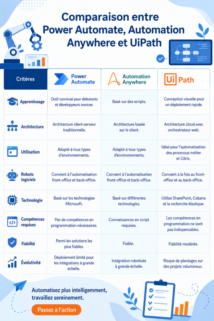 Comparaison entre Power Automate, Automation Anywhere et UiPath