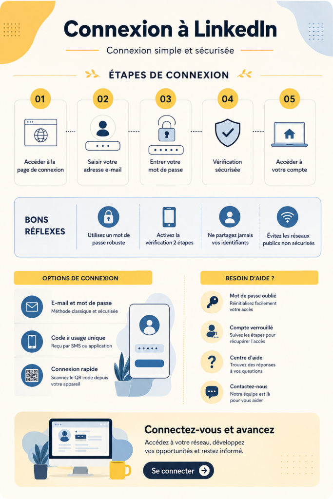 Écran de connexion à LinkedIn avec des conseils pratiques pour l'accès.