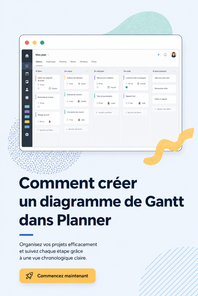 Capture d'écran de Microsoft Planner avec un graphique de Gantt visible