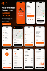 Kit UI pour services de livraison rapide, présentant une interface moderne et intuitive.