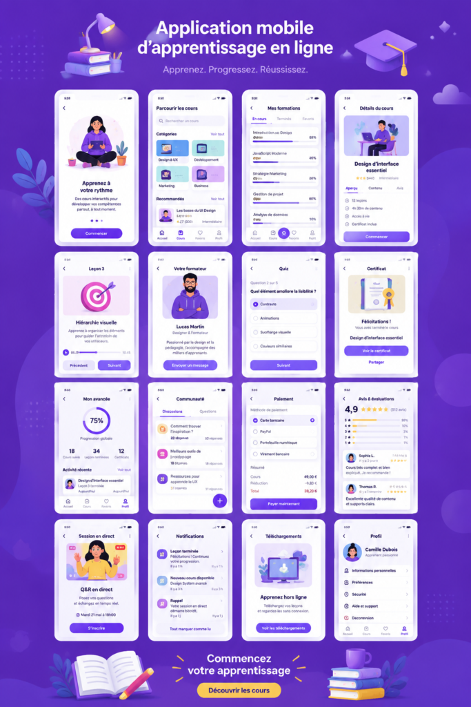 Une femme utilisant une application e-learning sur sa tablette dans un environnement d'étude chaleureux.