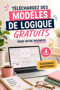 Femme utilisant un ordinateur pour télécharger des modèles de logique gratuits pour son business.