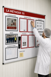 Illustration montrant un espace de travail organisé selon la méthode 5S.